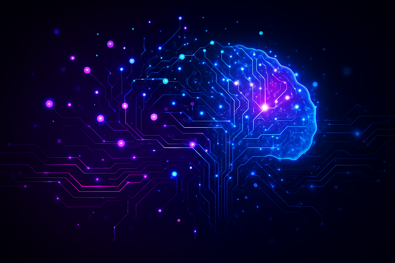 AI network illustration showing futuristic brain and circuits